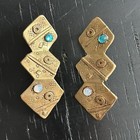 Vintage Geometric Deborah Roberts Pierced Unique Goldtone Earrings Tribal Queen