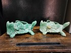 Two Vintage Mid Century Mccoy Pottery Rare Turtle Planters Green Turtle Ceramic