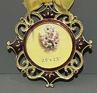 Dark Red Enamel Photo Frame 2 X 2 25 Inch For Picture Gold Tone Metal Hanging