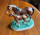 Vintage Napco  Brown Mare  And Foal Horse Porcelain Figurine Sculpture 9 x 8 