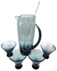 Mcm Morgantown Smoke Blown Glass Martini Pitcher W 4 Glasses  Stir Rod Vtg 1950s