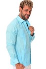 Bohio Mens 100  Linen Cuban Guayabera Shirt - Aqua Traditional 4-pocket- Mls501