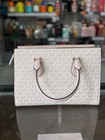 New Michael Kors Sheila Md Zip Satchel Crossbody Bag Optic White Rose Gold
