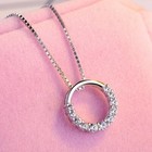 Women 925 Sterling Silver Chain Necklace Cubic Zirconia Eternal Circle Pendant