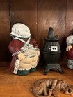 Vintage Mr And Mrs Santa Clause Stove Dog Cat Ceramic Display 5 Pieces