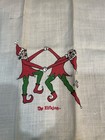 Vintage Mid Century Elfking  Dancing Elves Linen Christmas Towel