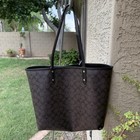 Coach City Tote Bag Signature Canvas Dk Brown black-reversible-pouch-almost New 