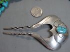 Navajo Natural Kingman Blackweb Turquoise Sterling Silver 4 5  2prong Hair Stick