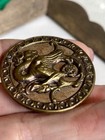 Vtg Antique Victorian Picture Button 1 5    Winged Dragon Wood Background 19th C
