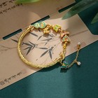 Enamel Butterfly Bangle Women Chinese Style Engraved Lucky Words Vintage Jewelry