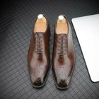 Brogue Men s Formal Shoes Dress Real Leather Wing Tip Oxfords Lace Up Business