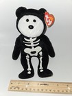 Ty Beanie Babies Boneses Skeleton Bear Plush Beanbag Black white 2009 