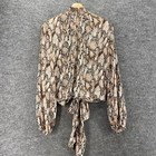 Favlux Blouse Women L Large Beige Animal Print High Neck Tie Up Long Sleeve