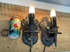 Restored Pair Antique Wall Sconces Tudor Hammered Arts   Crafts Mission Gothic