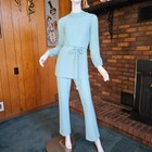 Vtg 60s 70s Mod Youthquake Powder Blue Boucle Knit Tunic Top Dress Pantsuit M