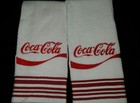  Coca Cola Logo Soda Coke Embroidered Kitchen Towel Set 2 - White Maroon Stripe