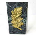 Vintage Bookends Mcm Art Deco Green Marble   Brass Leaf Decorative Crafts Inc