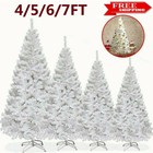 4 5 6 7ft Artificial White Christmas Tree With Metal Stand Holiday Decoration Us