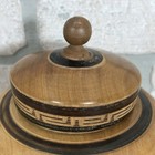 Vintage Hand Turned Hand Carved Round Wood Trinket Bowl W lid 4 5  X 4 25 