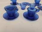 15 Pcs Vintage Akro Agate Cobalt Blue Glass Childrens Tea Sets - Fluted Glass