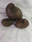 Set Of 3 Decorative Quail Painted Metal Mother   2 Young Quails Japan
