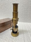 Vtg 1930s English Brass Scientists Field Microscope  With Solid Boxwood Case
