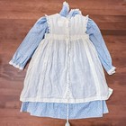 Vintage Blue Floral Dress Lace Cottage Prairie Farm White Pinafore Dress Costume