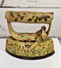 Vintage Hand Painted Folk Art Cast Iron Asbestos Sad Iron W  Removable Handle
