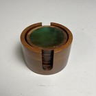 Mcm Vtg Agate Brazilian Wood Round Felt Back Drink Coasters Geode Stone Set Of 6
