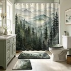 Sage Green Forest Bathroom Shower Curtain Sets With Rugs  Rustic Cabin Shower   
