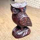 Vintage Mcm Carved Wooden Owl Figurine Dark Red Brown Bird Sculpture 4 5   