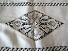 Antique White Linen Table Cloth Or Topper Ornate Bobbin Lace   Drawnwork