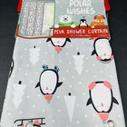 Polar Wishes Shower Curtain 72   x72    Christmas Trees Penguins Snow Gray White New