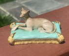 Antique Porcelain Greyhound Dog On Tufted Pillow Figurine 4   x 2   