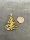 Vintage Christmas Tree Gold Tone Multicolor Rhinestone Pin Brooch