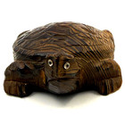 Vtg Japanese Cryptomeria Hand Carved Sugi Wood Turtle W  Glass Eyes Signed Japan