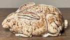 Antique Victorian Staffordshire Mottled Brown Glazed Ceramic Rabbit Figural Bank