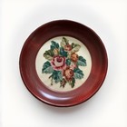 Vintage Micro Petit Point Floral Picture With Round Wood Frame 4 25 In