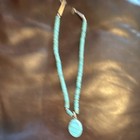  Vtg Turquoise Beaded Necklace With Inlaid 925 Sterling Silver Pendant 