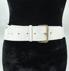 Boho Womens Silver Metal Beads White Genuine Pebble Leather Wide Belt Size Ml