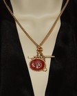 Antique Victorian Gold Filled 19  Watch Chain Necklace Carnelian Cameo Fob 24 9g
