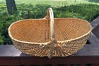 Antique Vtg  Basket Splint Buttocks Woven Twisted Handle Handmade Large