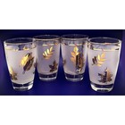 Set Of 4 Libbey Gold Leaves Frosted Tumblers Vintage Mid-century Era Glasses Vgc