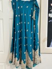 Teal  Satin  Embroidered Lehnga Blouse Dupatta