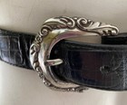 Vintage Brighton Belt Black Leather Silver Tone Charms Hearts Medium Usa 1993 96