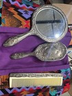 Vintage Silver Plated Vanity Set  Mirror Comb   Brush Ornate Floral Design Heavy