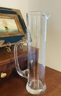 Vintage Mcm Tall Martini Pitcher Clear Glass Pinched Spout Large Curved Handle