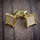 Mens 14k Gold Plated Small Square Sterling Silver Hip Hop Cz Stud Earrings