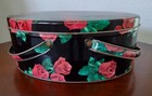 Vintage Oval Tin Double Handle 11  X 8 5   Black With Red Roses 1940 Dutch Maid