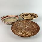 Lot Of 3 Vtg Hand Woven African Coil Baskets Bowls Bohemian Boho Rattan Hanging